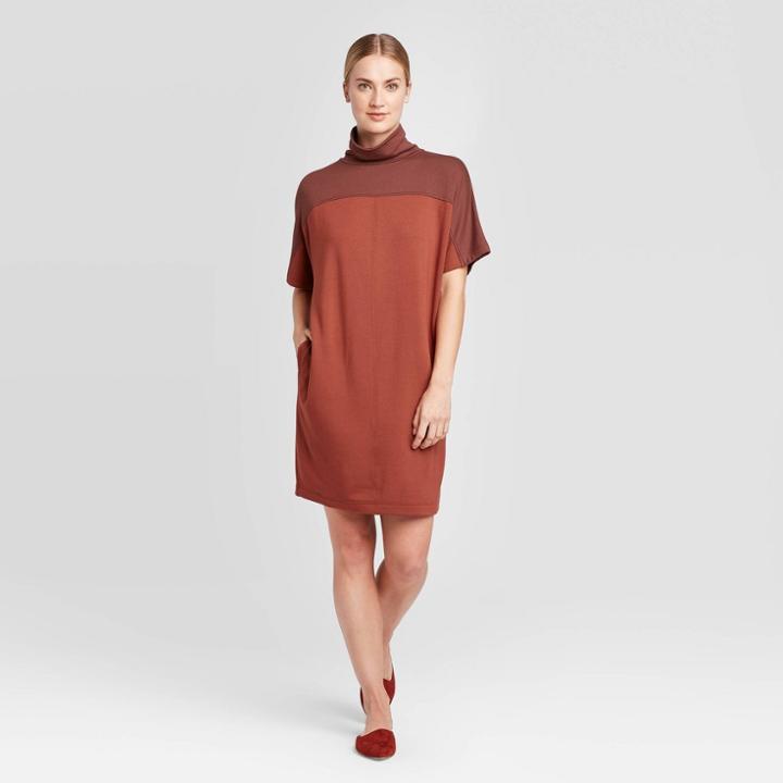 Women's Short Sleeve Turtleneck T-shirt Dress - Prologue Red L, Size: