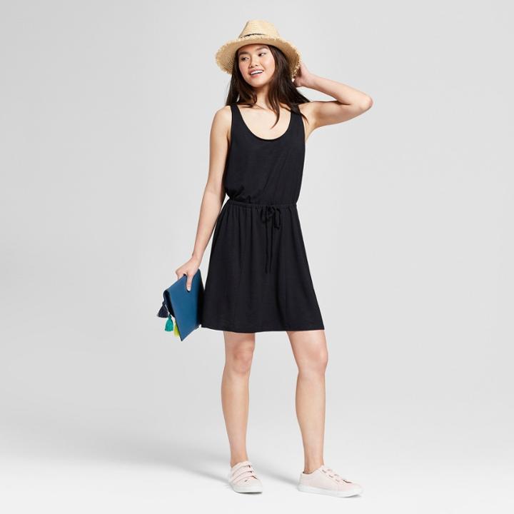 Women's Sleeveless Tie Waist Knit Dress - A New Day Black