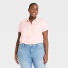 Women's Plus Size Short Sleeve Denim Shirt - Universal Thread Pink