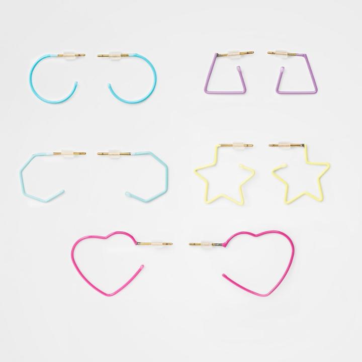Girls' 5pk Mixed Shape Linear Earrings - Cat & Jack One Size,