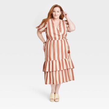 Women's Plus Size Short Sleeve Wrap Dress - Knox Rose Light Beige