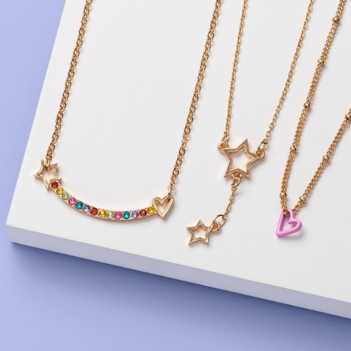 Girls' Layered With Stones And Stars Necklace Set - More Than Magic Gold, Women's