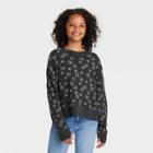 Girls' Oversized Long Sleeve Waffle T-shirt - Art Class Black Floral