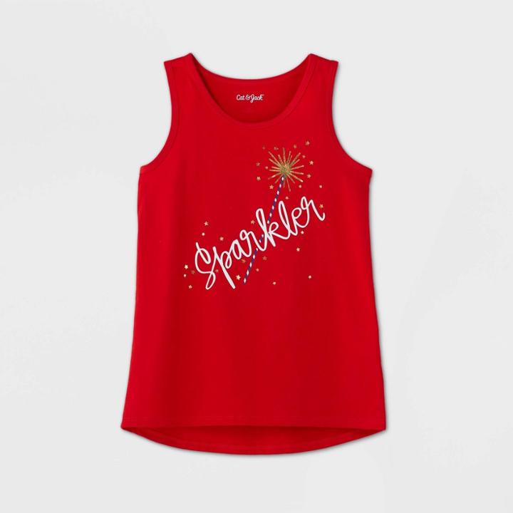 Girls' Sparkler Graphic Tank Top - Cat & Jack Red