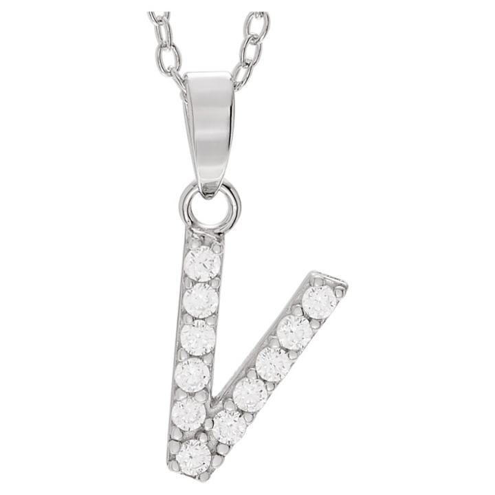 Journee Collection 1/5 Ct. T.w. Round-cut Cz Initial Pave Set Pendant Necklace In Sterling Silver - Silver, V (18), Girl's, Size: Small, Silver