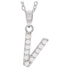 Journee Collection 1/5 Ct. T.w. Round-cut Cz Initial Pave Set Pendant Necklace In Sterling Silver - Silver, V (18), Girl's, Size: Small, Silver