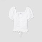 Women's Puff Short Sleeve Square Neck Ruched Front Cropped Top - Wild Fable White Xxs