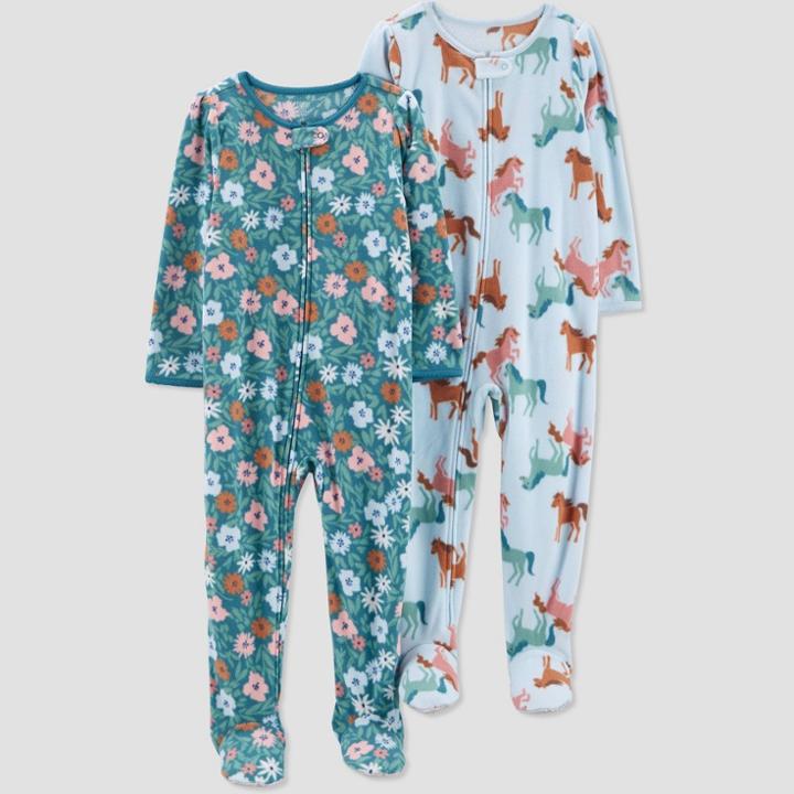 Carter's Just One You Toddler Girls' 2pk Horses And Flowers Footed Pajama - 12m, One Color