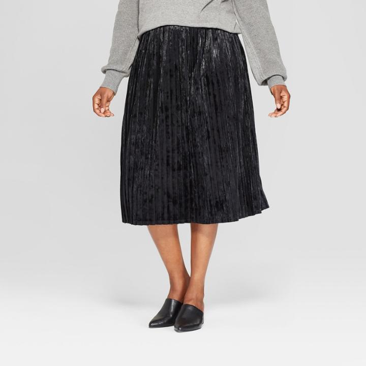 Women's Plus Size Pleated Velvet Skirt - Ava & Viv Black