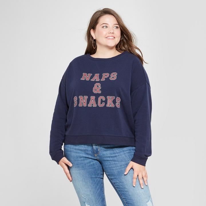 Women's Plus Size Naps & Snacks Pullover Graphic Sweatshirt - Fifth Sun (juniors') Navy
