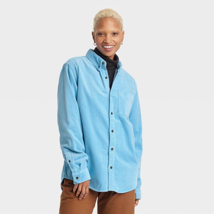 Houston White Adult Corduroy Long Sleeve Button-down Shirt - Blue Xxs/xs