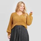 Women's Plus Size Long Sleeve V-neck Chenille Pullover Sweater - Ava & Viv Gold