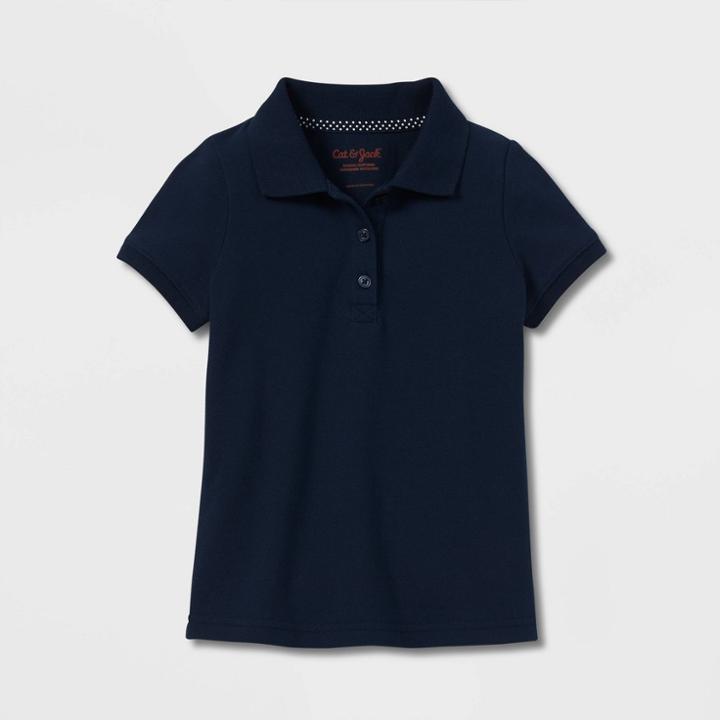 Toddler Girls' Pique Stain Release Uniform Polo Shirt - Cat & Jack White