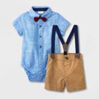 Baby Boys' 'little Man' Chambray Shorts Suspender Set With Bowtie - Cat & Jack Light Blue