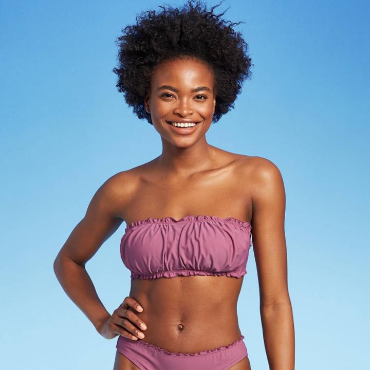 Juniors' Ruffle Edge Bandeau Bikini Top - Xhilaration Dusty Purple D/dd Cup