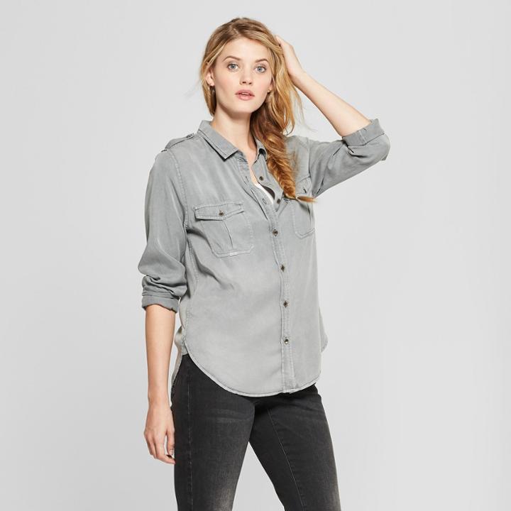 Women's Long Sleeve Soft Twill Shirt - Universal Thread Gray