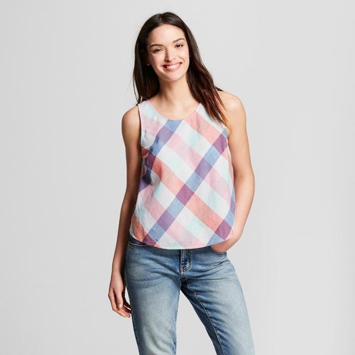 Women's Plaid Swing Tank - Universal Thread Orange Plaid Xl,