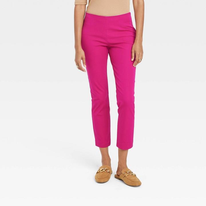 Women's High-rise Slim Fit Bi-stretch Ankle Pants - A New Day Pink