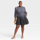 Women's Plus Size Tie-dye Long Sleeve Tiered Dress - Universal Thread Gray