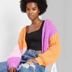 Women's Crafted Chunky Knit Cardigan - Wild Fable Orange Color Block