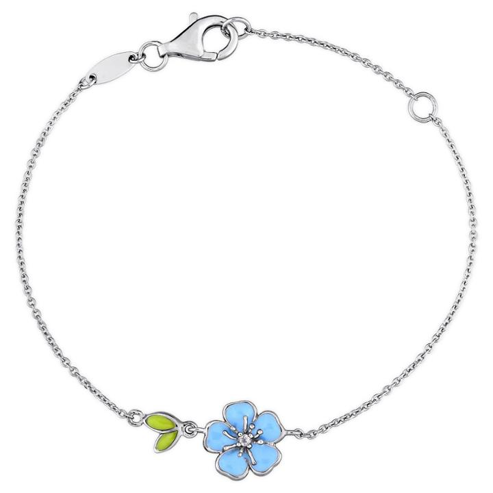 Distributed By Target Children's Blue Enamel Flower Charm Bracelet With White Topaz In Sterling Silver -