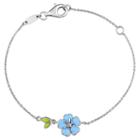 Distributed By Target Children's Blue Enamel Flower Charm Bracelet With White Topaz In Sterling Silver -