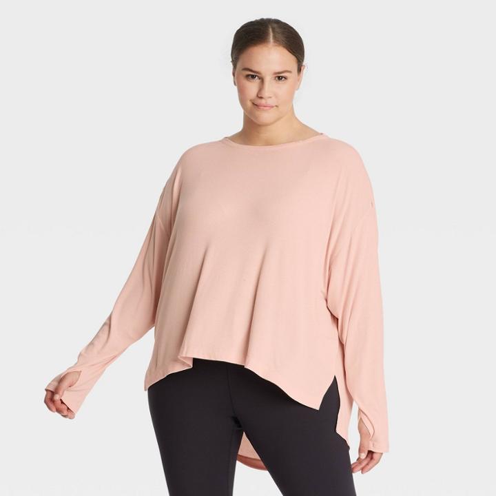 Women's Plus Size Long Sleeve Ribbed Tunic - All In Motion Blush Peach
