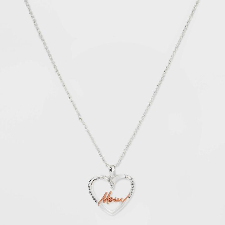 No Brand Silver Plated Cubic Zirconia 'mom' Open Heart Pendant Necklace