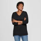 Women's Plus Size Long Sleeve Pullover - Ava & Viv Black
