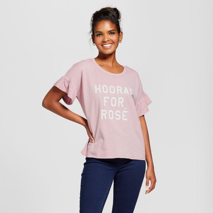 Women's Hooray For Rose Short Sleeve Ruffle Graphic T-shirt - Grayson Threads Gray