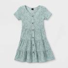Girls' Tiered Button-front Short Sleeve Dress - Art Class Blue