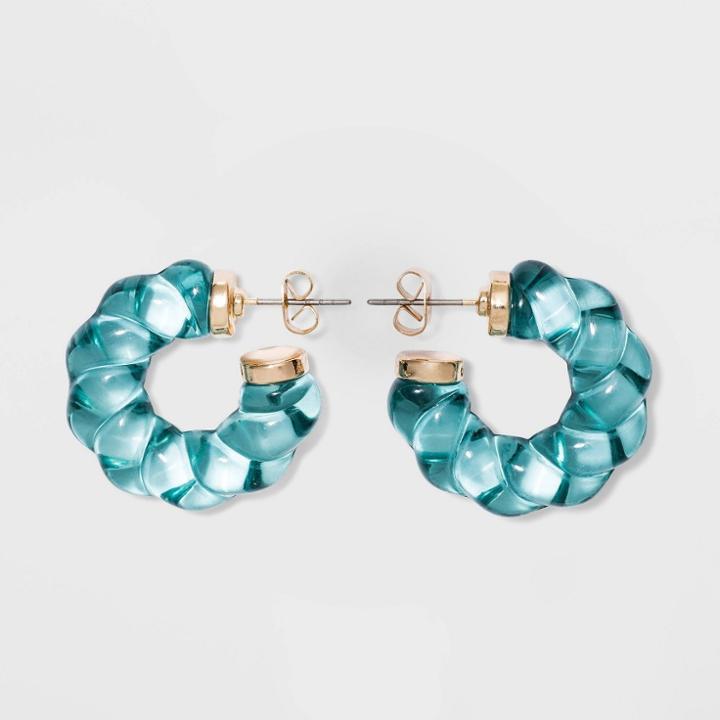 Twisted Acrylic Hoop Earrings - A New Day Aqua, Blue