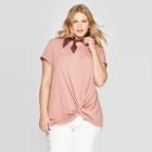 Women's Plus Size Short Sleeve Scoop Neck Twist Front T-shirt - Universal Thread Pink