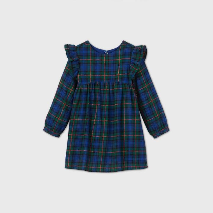 Toddler Girls' Plaid With Shine Long Sleeve Dress - Cat & Jack Blue