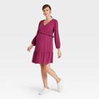 Long Sleeve Ruffle Waist Woven Maternity Dress - Isabel Maternity By Ingrid & Isabel Cherry Pink