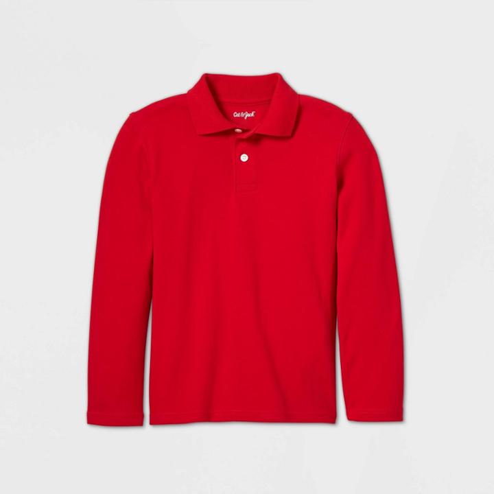 Oversizeboys' Long Sleeve Interlock Uniform Polo Shirt - Cat & Jack Red