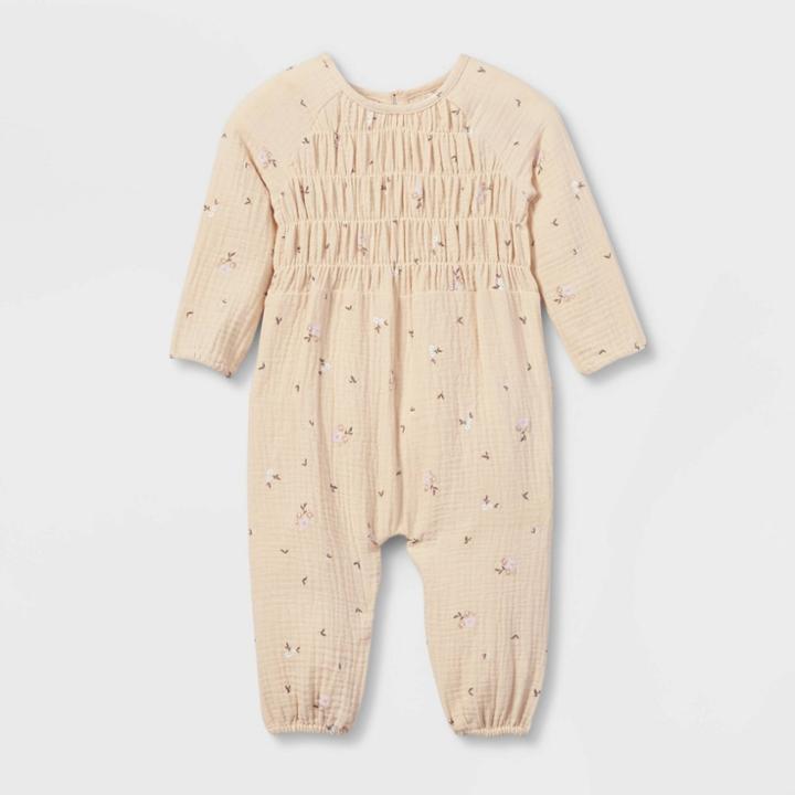 Grayson Collective Baby Girls' Floral Woven Gauze Romper - Cream Newborn