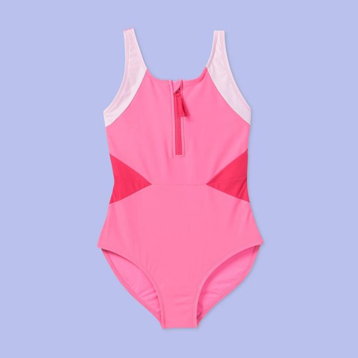 More Than Magic Girls' Color Pop With Zipper One Piece Swimsuit - More Than