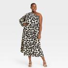 Women's Plus Size Animal Print One Shoulder Long Sleeve Dress - Who What Wear White