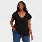 Women's Plus Size Short Sleeve V-neck T-shirt - Ava & Viv Black X