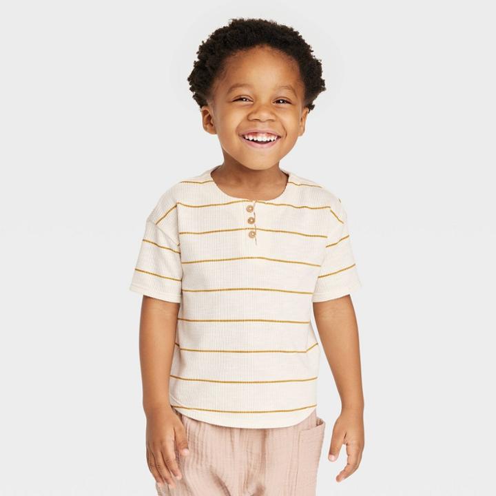 Grayson Collective Toddler Short Sleeve Ribbed Henley Striped T-shirt - White