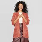 Women's Long Sleeve Rib-knit Cuff Chenille Open Cardigan - A New Day Red