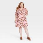 Women's Plus Size Short Sleeve A-line Dress - Knox Rose Berry Pink Floral