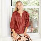 Women's Faux Leather Balloon 3/4 Sleeve Blouse - Who What Wear Red