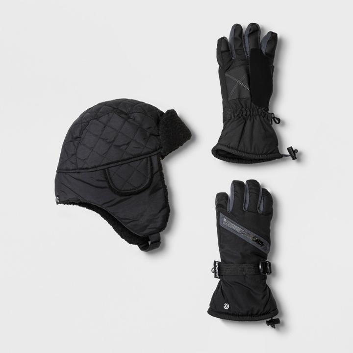 Boys' Trapper Hat & Gloves Set - C9 Champion Black M/l, Black Gray