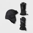 Boys' Trapper Hat & Gloves Set - C9 Champion Black M/l, Black Gray