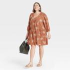 Women's Plus Size Polka Dot Long Sleeve Shift Dress - Knox Rose Rust