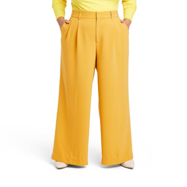 Women's Plus Size High-waist Wide Leg Tailored Trousers - Sergio Hudson X Target Yellow