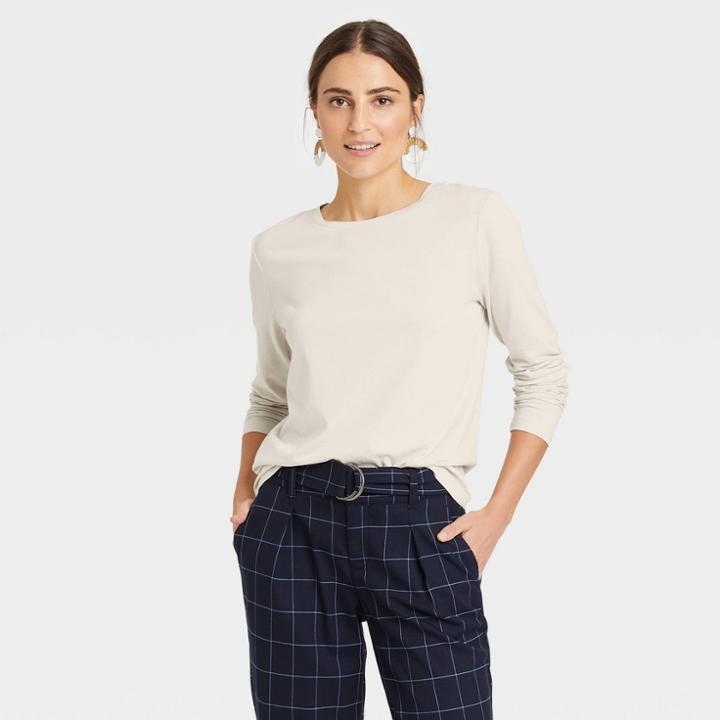 Women's Long Sleeve Supima T-shirt - A New Day Beige