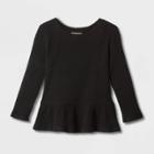 Toddler Girls' Solid Cozy Ribbed Long Sleeve Top - Cat & Jack Black